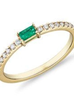 Baguette Emerald and Diamond Pavé Stacking Ring